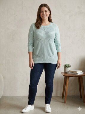 blue Seven Size M Light Dusty Blue Cable Knit Sweater